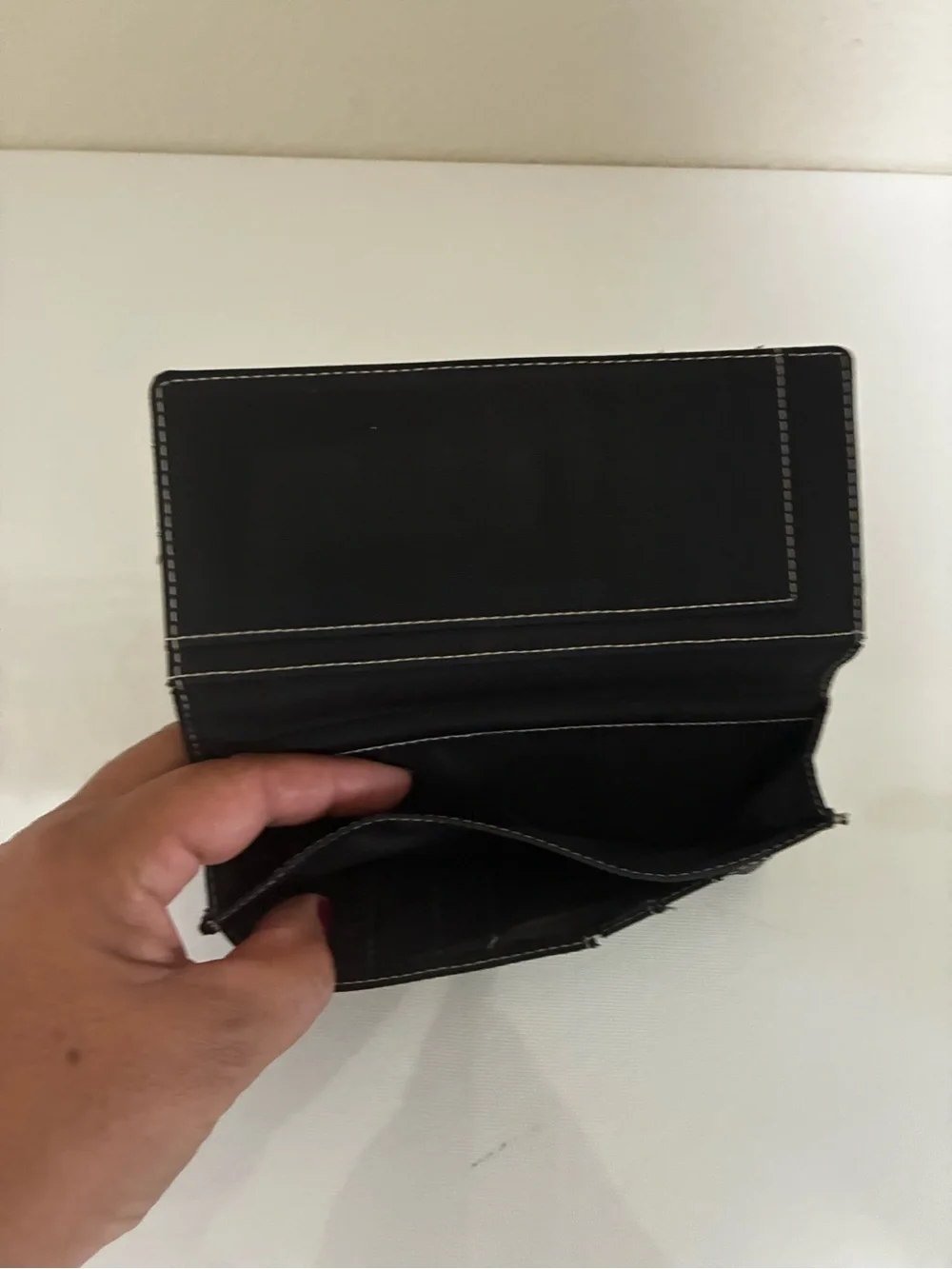 Men's Black Long Card & Key Holder Wallet with White Stitching